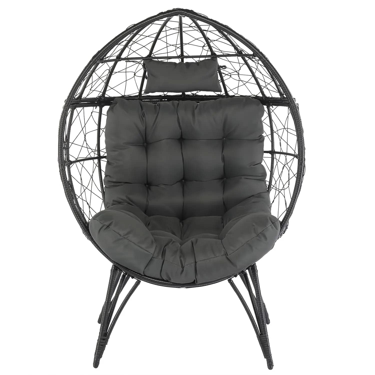 Oversized Wicker Egg Chair Cushioned Patio Lounger Weather-Resistant Rattan 440lb Porch Backyard Balcony, Customized