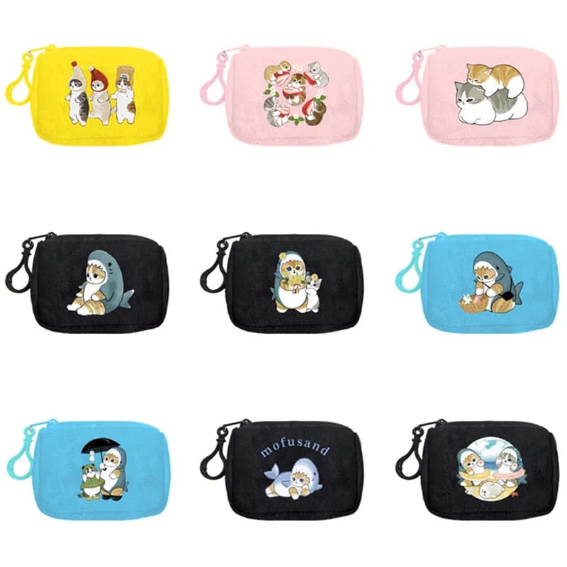 Japanese Style Cute Mofusand Shark Cat Coin Purse Keychain Cartoon Anime Mini Wallet Portable Lipstick Storage Bag Couple Gift