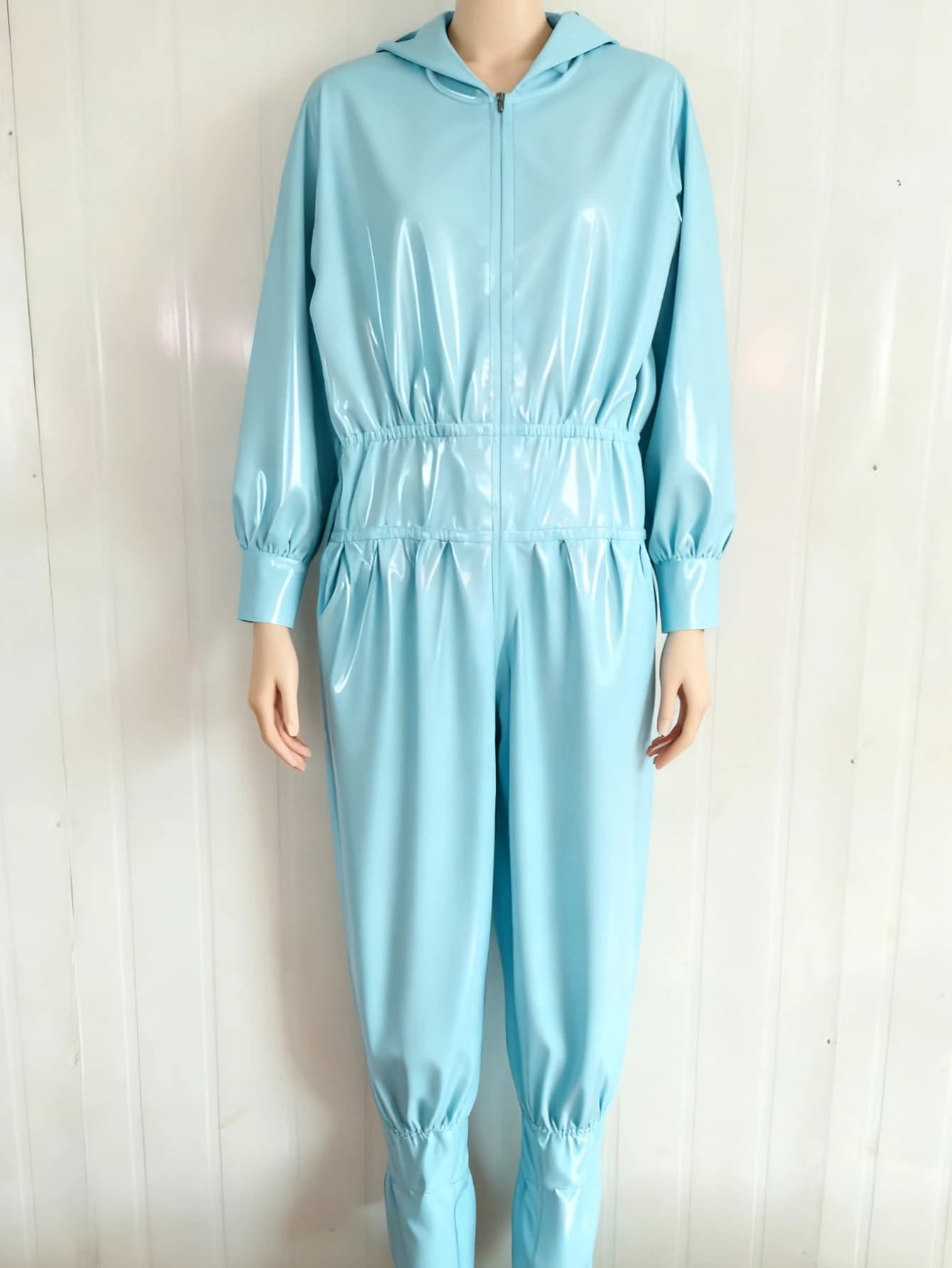 Rubber latex suit Gummi Catsuit Uniform with Cosplay Cap Coat purely handmade Feet for party dresses