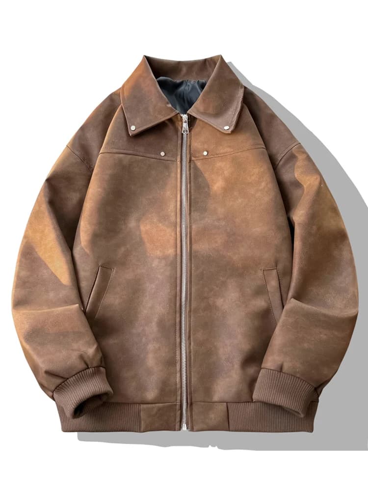 Giacca in Pelle PU Marrone da Uomo, Stile Vintage Americano, Colletto Ribaltabile, Cappotto in Velluto Scamosciato per Coppie, Tendenza Giovanile, Abbigliamento Invernale