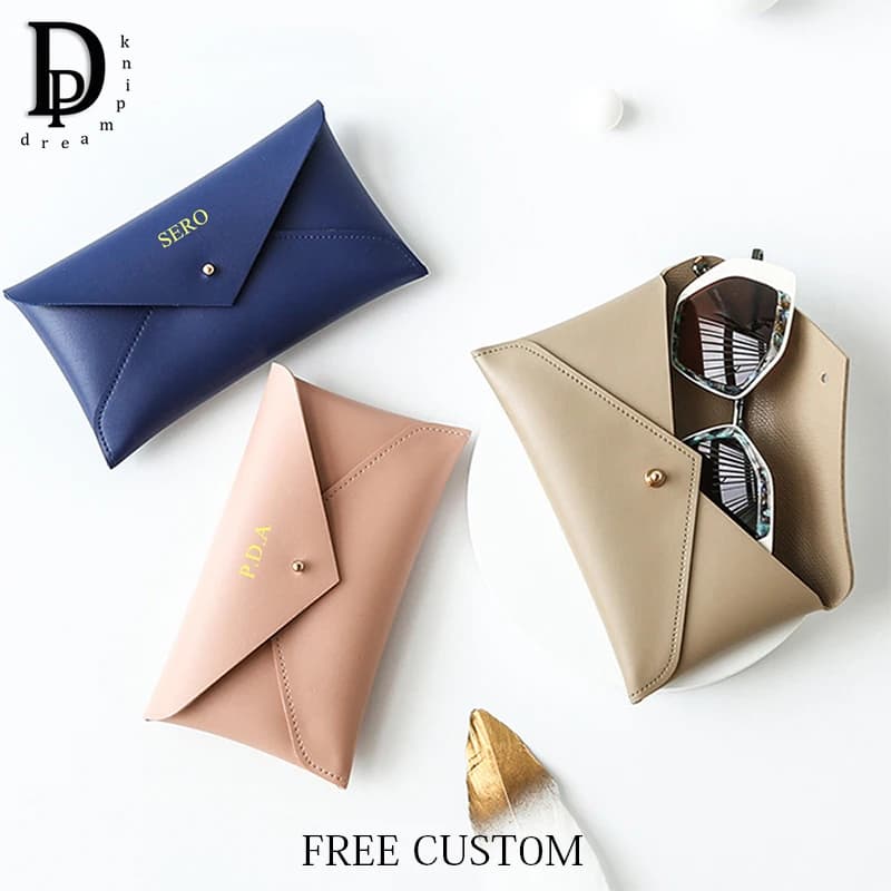 Custom Initial PU Leather Glass Bearings Luxury sunglasses for work Protective bag Travel bag for cosmetics