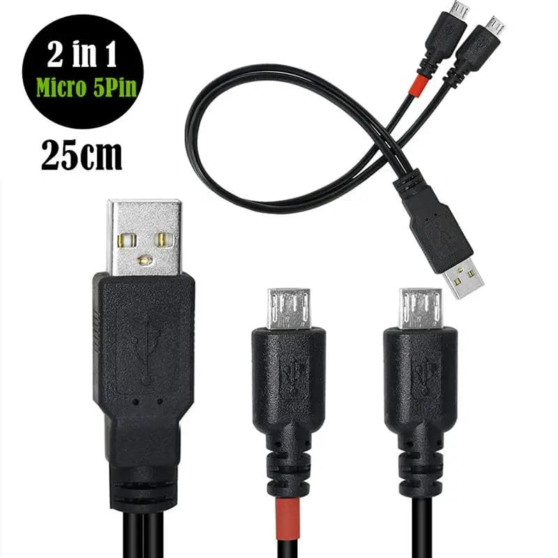 Cavo di ricarica dati 1/2 per telefono Android 2 in 1 da 25 cm USB 2.0 A maschio a 2 * micro 5 pin maschio