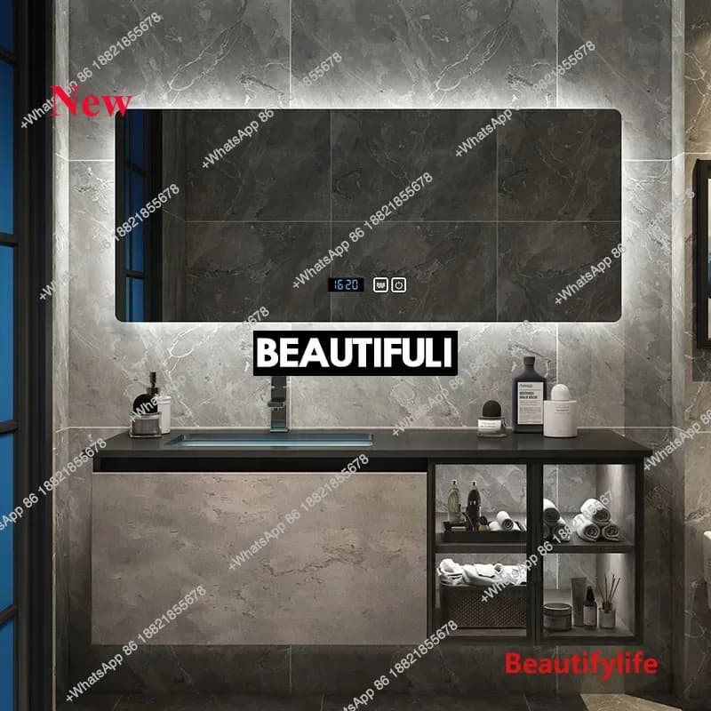 A48 Vanity da bagno di lusso con lavabo in ceramica Mobiletto da bagno in legno massello con specchio per lavabo Lavabo per WC Mobili da bagno