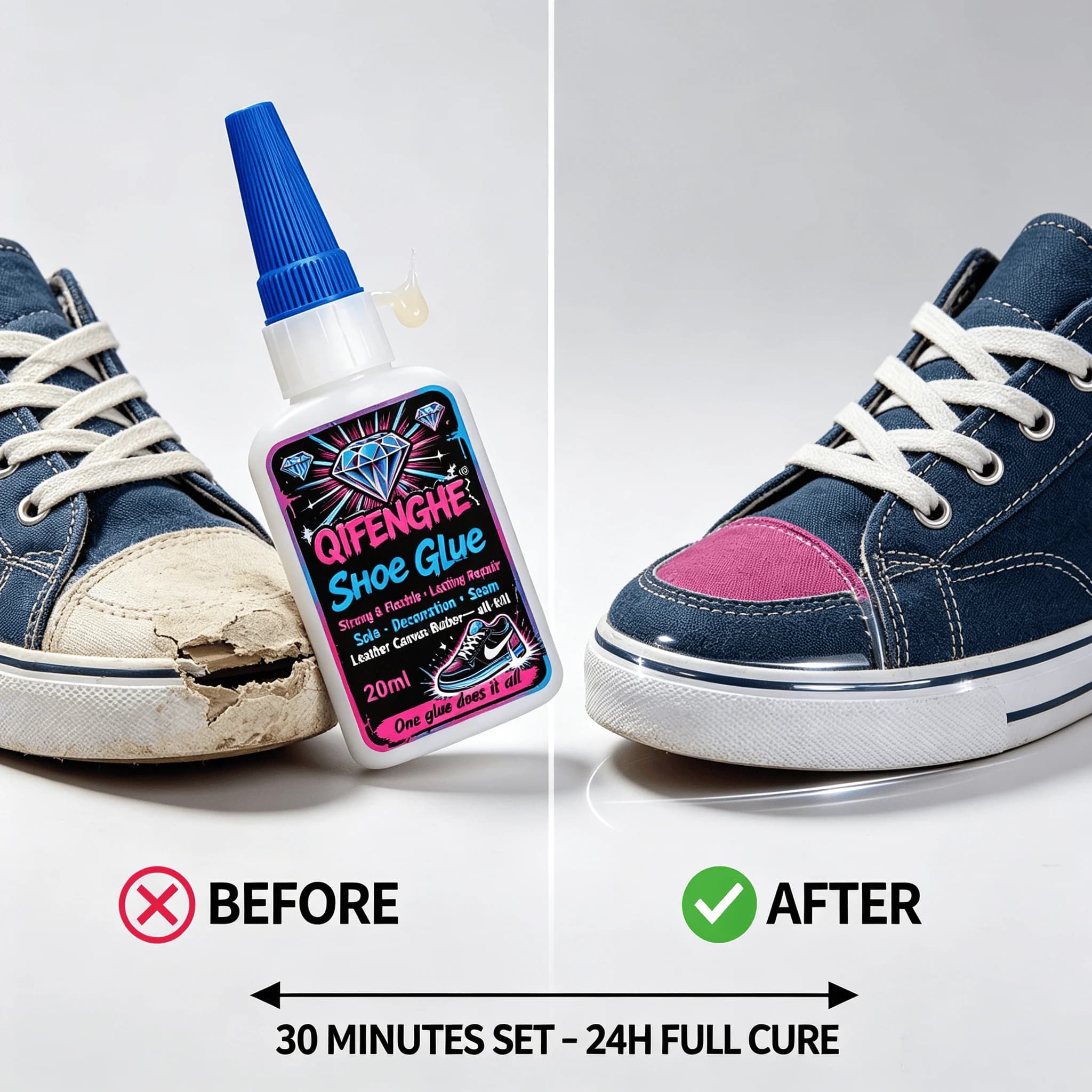 Adesivo per Riparazione Scarpe 20ml, Colla Flessibile Ultra Resistente per Incollaggio Suole e Decorazioni, Adatto per Pelle, Tela, Gomma e Articoli Sportivi
