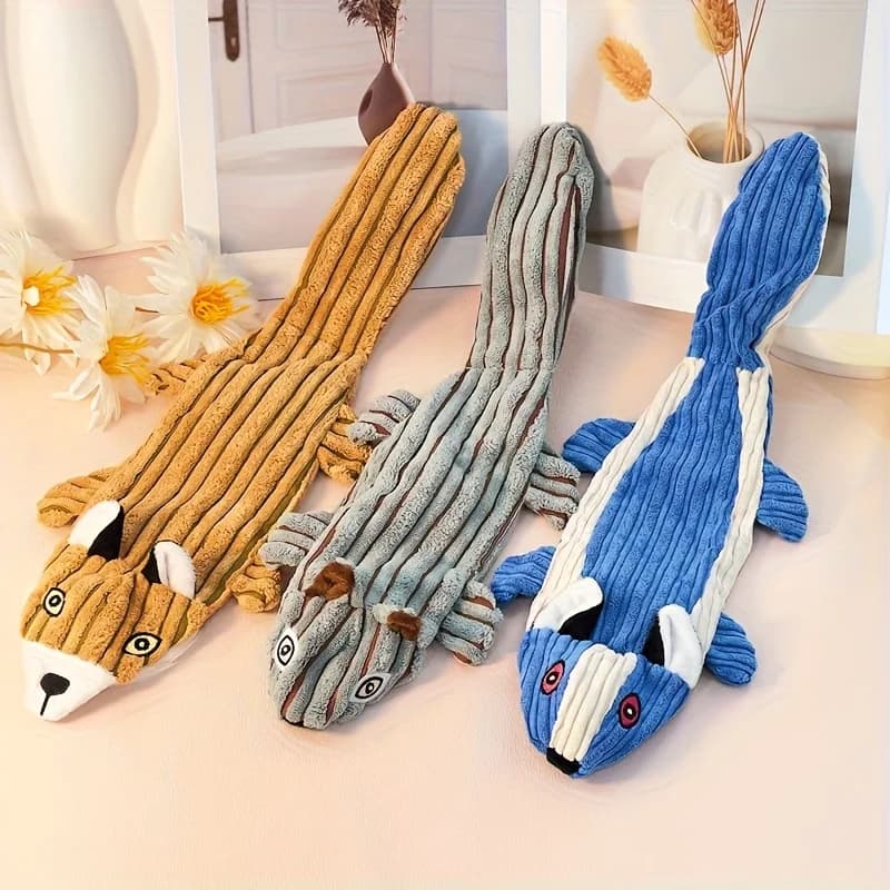 Realistic Squirrel & Fish Plush Dog Toy Soft Polyester Chew Toy Interactive Play Toy Teeth Care Stress Relief Toy for Medium Dog