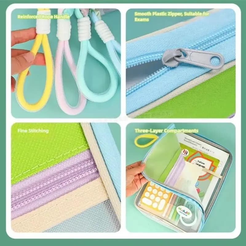Borsa portadocumenti portatile per studenti, borsa colorata Dopamine, cartella a rete con cerniera a forma di L, custodia per fogli di prova e organizer per materie