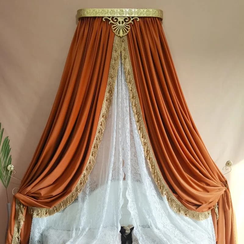 French style velvet bed mantle lace yarn fringed decoration princess style love horse orange European flannel bedside curtain li