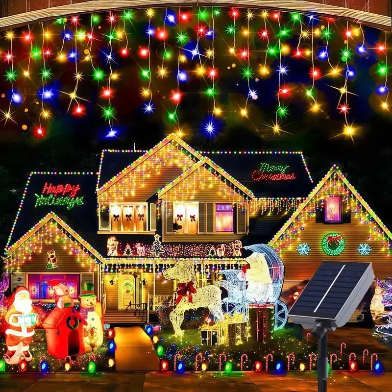 Luci solari per ghiaccioli da esterno 35m/7m Natale 8 modalità Lucine impermeabili per la decorazione della festa di Natale in casa
