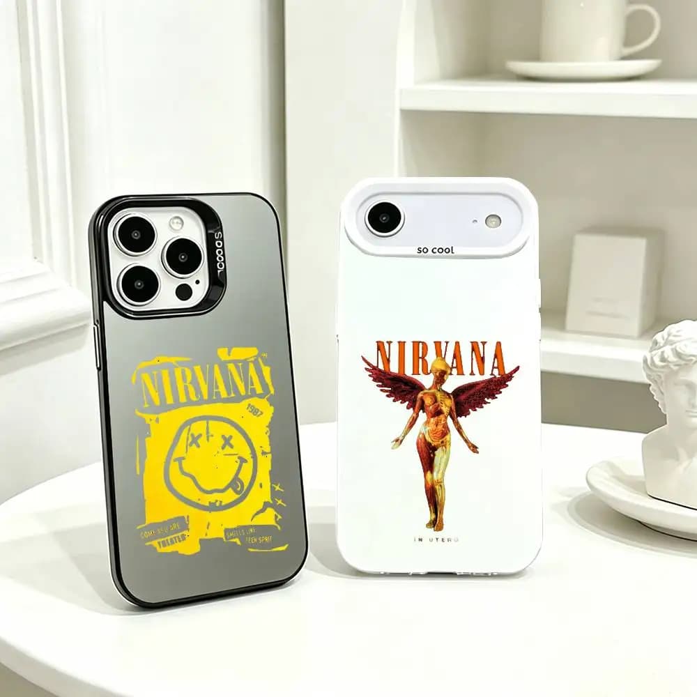N-Nirvana Frontman Kurt Cobain Phone Case For iPhone 17,16,15,14,13,12,11 Plus,Pro Max,XS,Colorful Silver Cover