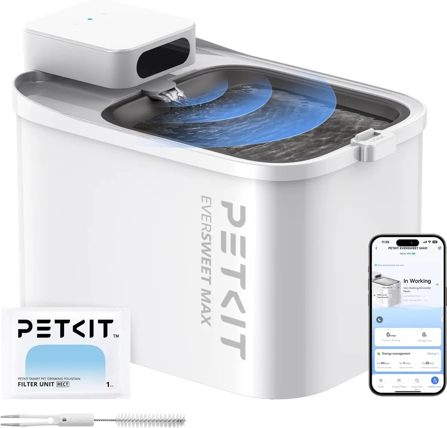 Fontanella per Animali Domestici Senza Fili con Sensore di Movimento, Dispenser Automatico da 3L per Gatti e Cani, Funzionamento a Batteria in Bianco