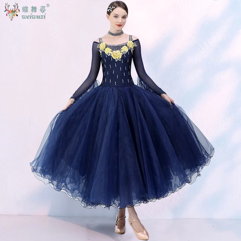 Abiti da competizione per balli da sala Costumi da performance in pietra AB di lusso da donna Valzer Danza sociale moderna Abito altalena grande