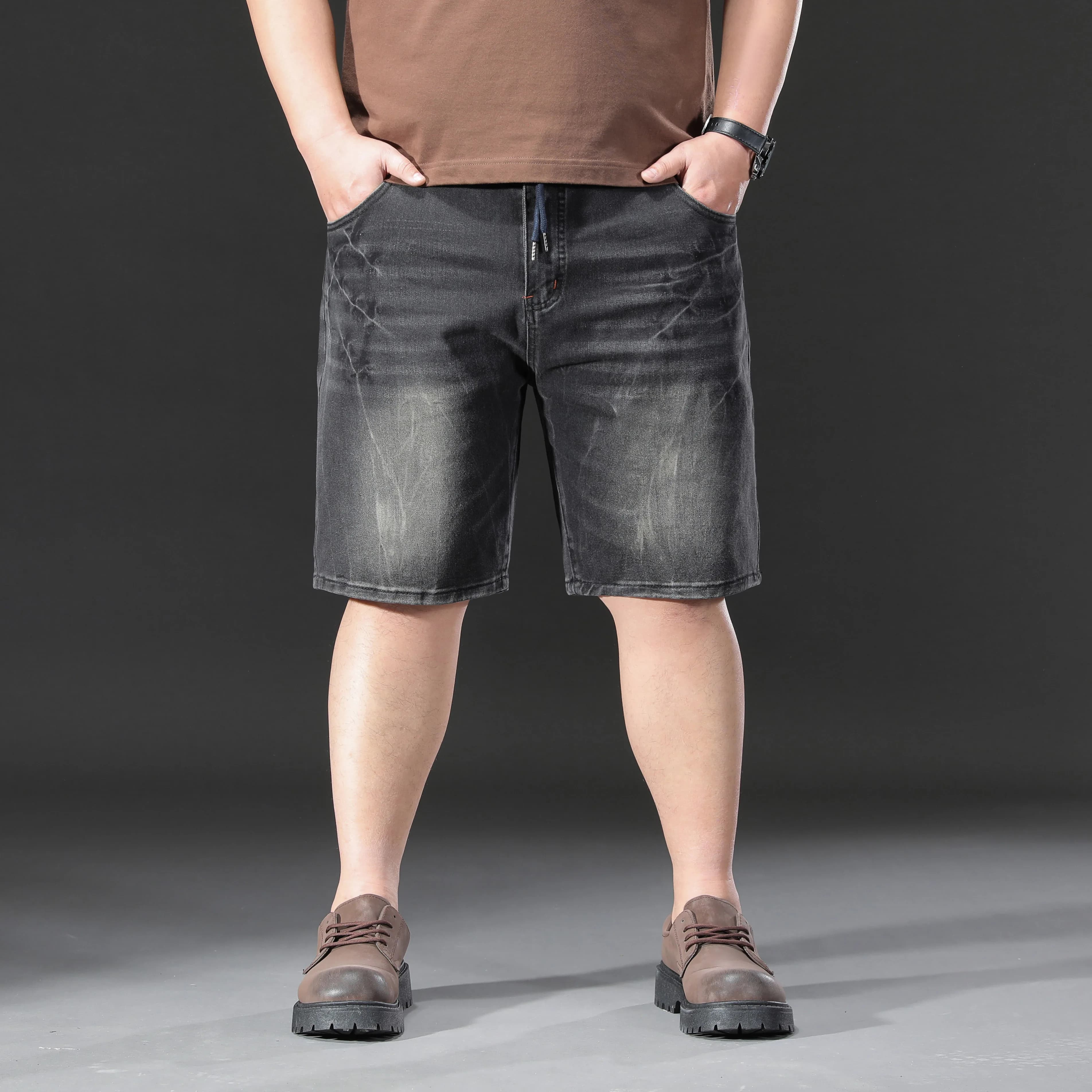 Pantaloncini in denim da uomo taglie forti 2XL-6XL, estivi casual, dritti, elasticizzati, alla moda, al ginocchio