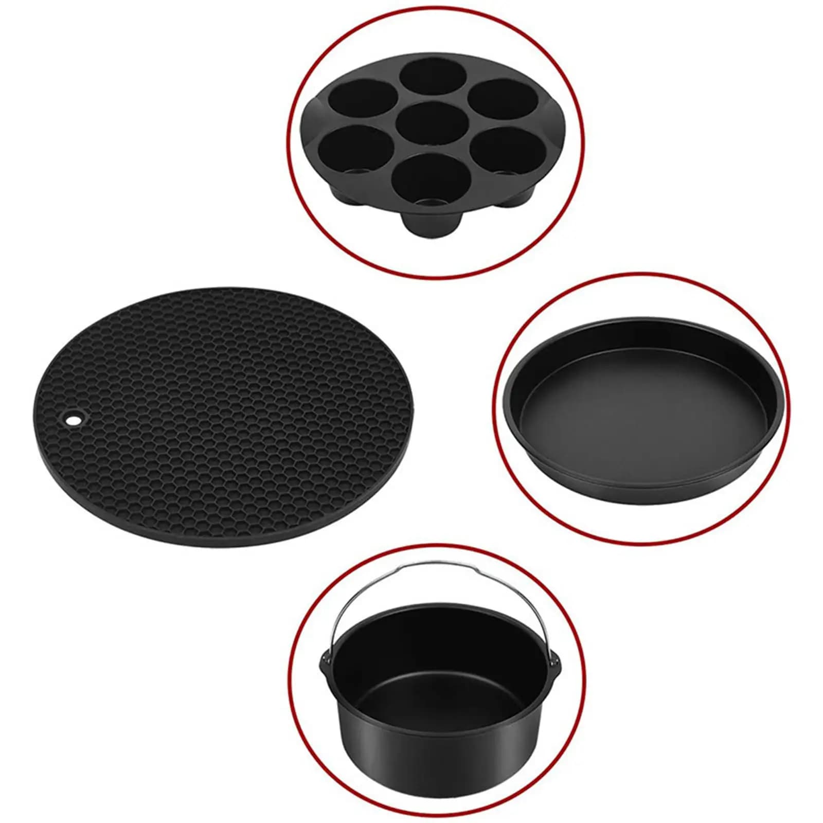 Non-Stick Air Fryer Accessories Set Air Fryer Parts Single Layer Steaming Rack Pizza Pan 7-Hole Mould for Home Cooking BBQ