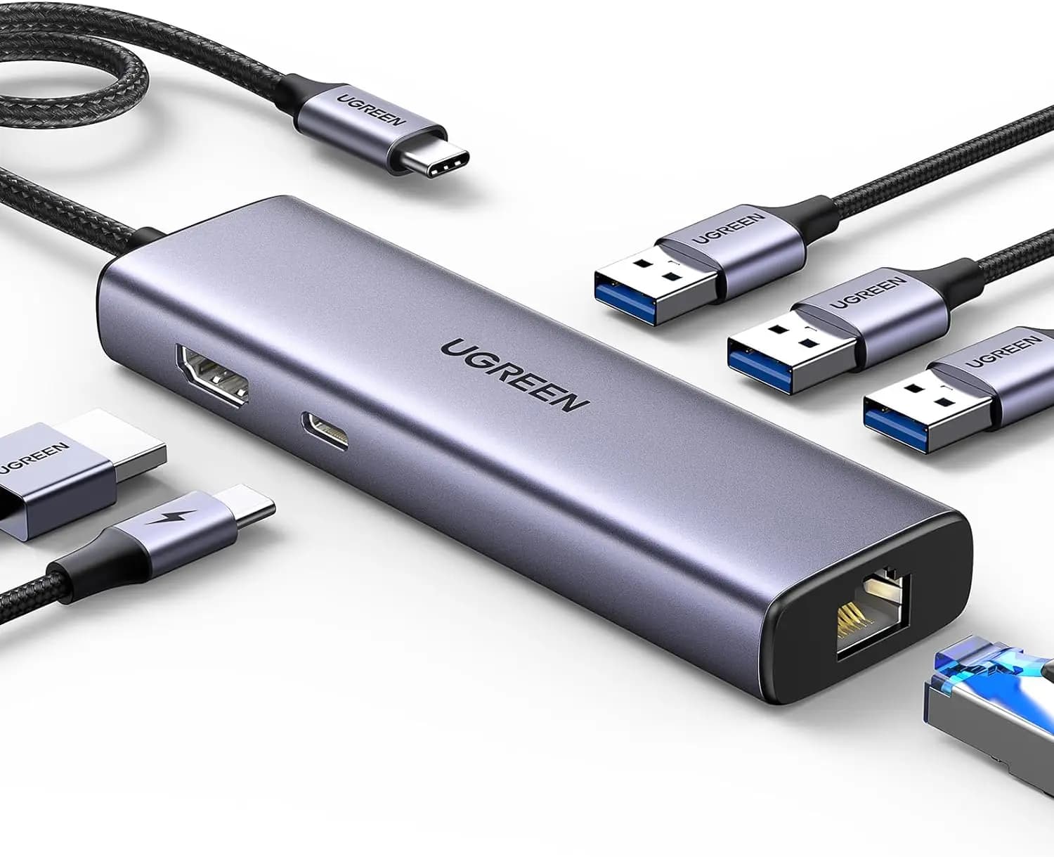 UGREEN adattatore Gigabit Ethernet Hub USB C 6 in 1 con HDTV 4K, ricarica PD da 100W per Mac M1, M2, M3, iPad iphone 15 pro max