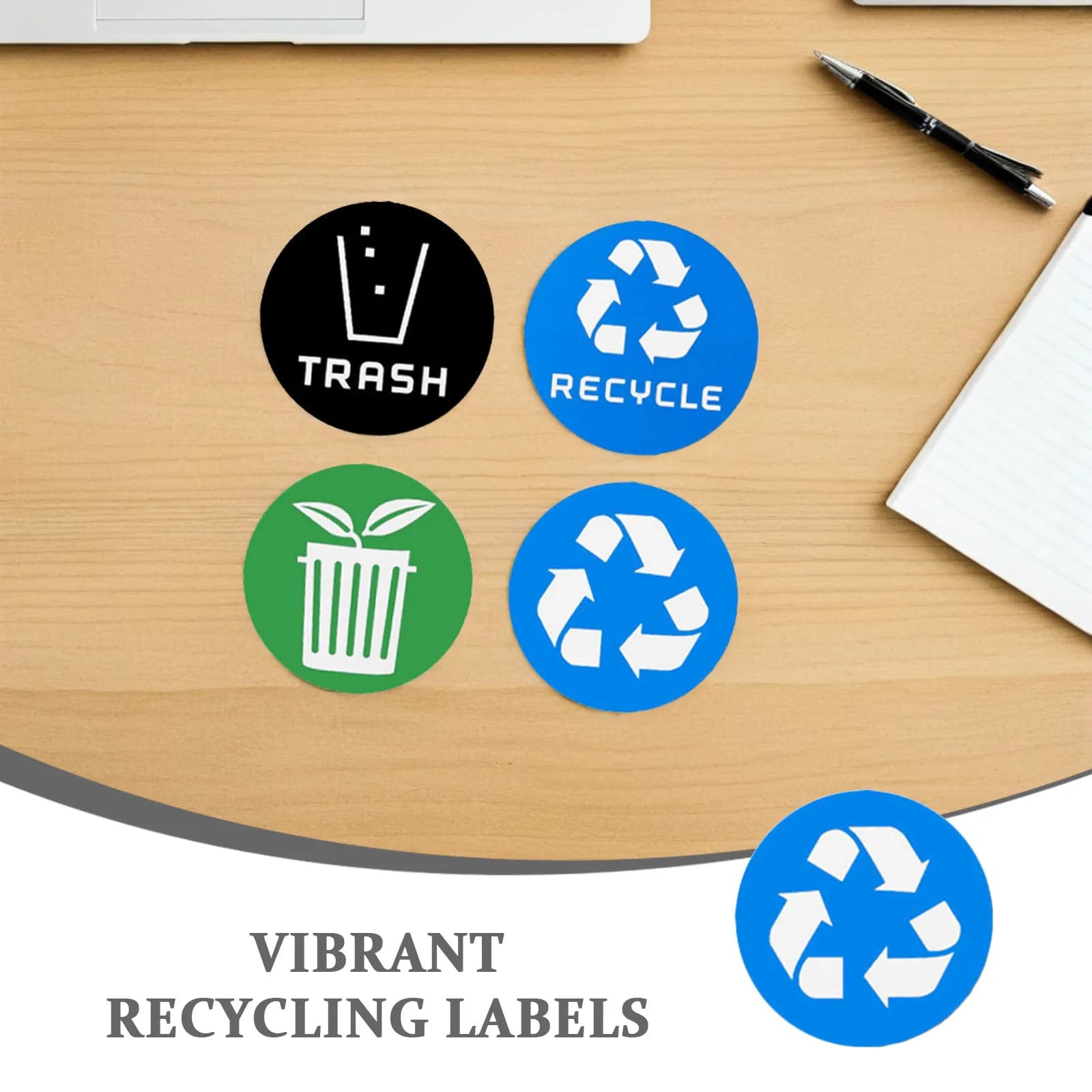 24Pcs Bright Weatherproof Recycle Compost Trash Stickers - Clear Symbol Vinyl Labels for Metal Glass Plastic Bins - Easy Apply