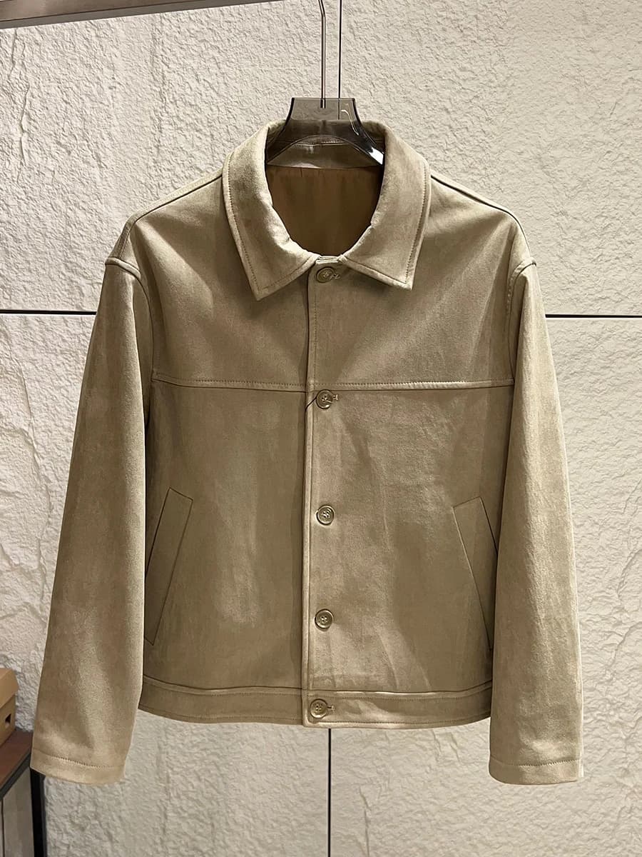 Retro Men's Suede Jacket Collared Outerwear Autumn Winter Fashion Urban Style Breathable Long Sleeve Casual Outerwear