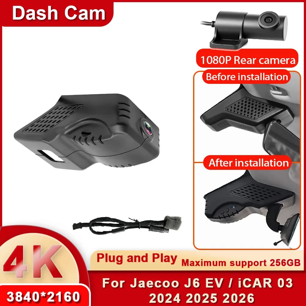 Dash Cam DVR per Auto 4K UHD 2160P WiFi per Chery iCAR 03 Anno Modello 2024, Registratore Video Plug and Play con Controllo APP