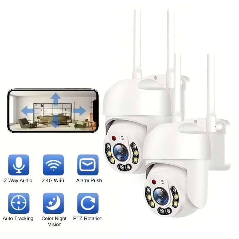 Telecamera di sicurezza intelligente Full HD wireless 2PC 1080p | Pan/Tilt/Zoom avanzato, visione notturna a colori, doppio audio, rilevamento intelligente del movimento