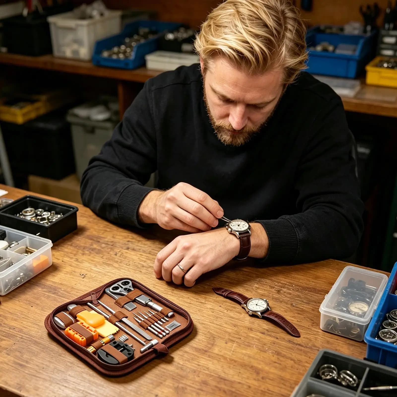 Kit di Strumenti per Riparazione Orologi, Set di Manutenzione e Apertura, Attrezzi per Riparazione Orologi per Casa, Officina, Negozio, Manutenzione e Riparazione per Uomini e Tecnici