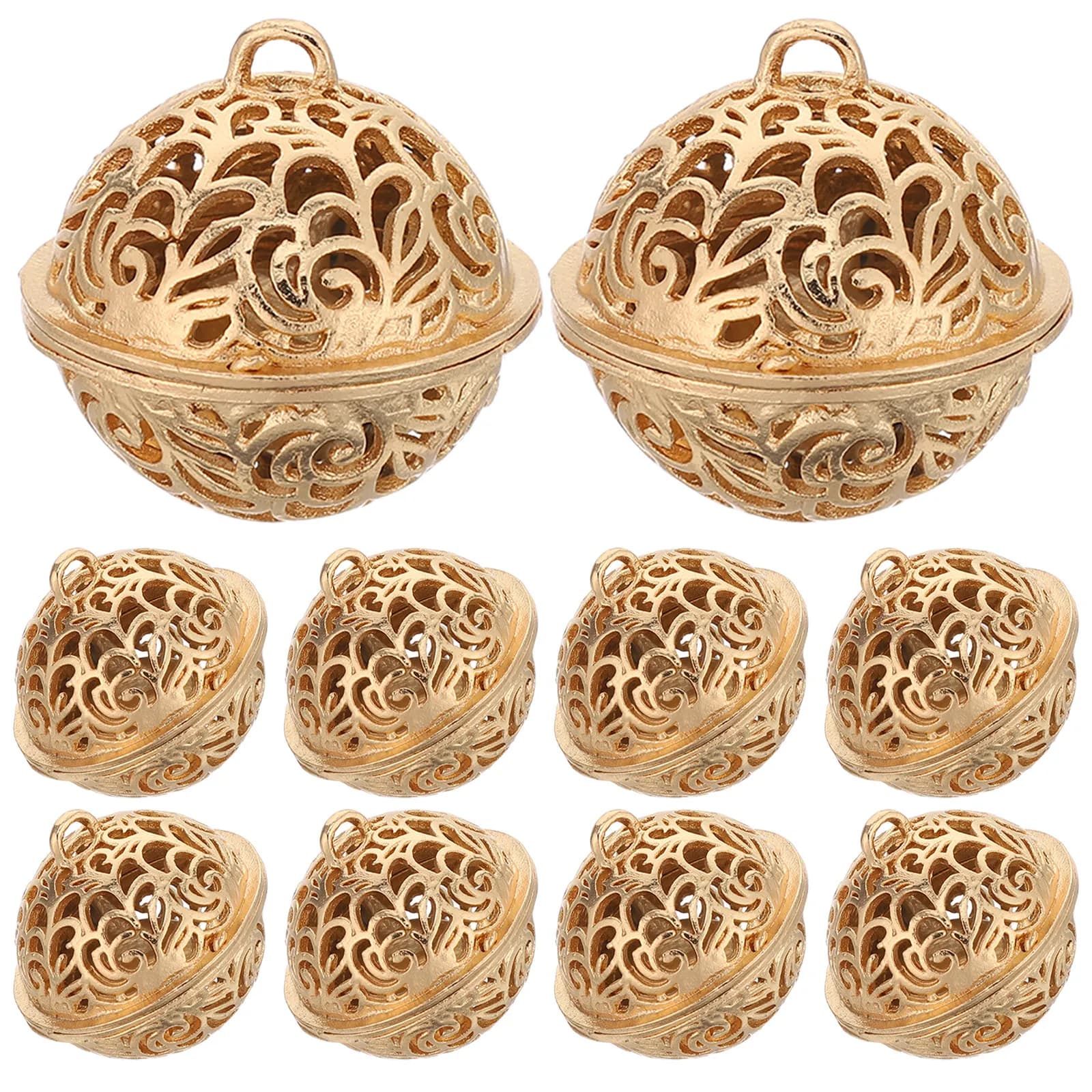 10Pcs Hollow Decorative Bells Golden Electroplated Retro Tin Alloy Hollow-Out Bells Clear Chiming Wind Chime Accessories