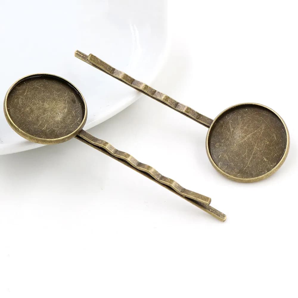 20mm 10pcs High Quality Bronze Plated Copper Material Hairpin Hair Clips Hairpin Base Setting Cabochon Cameo J5-11