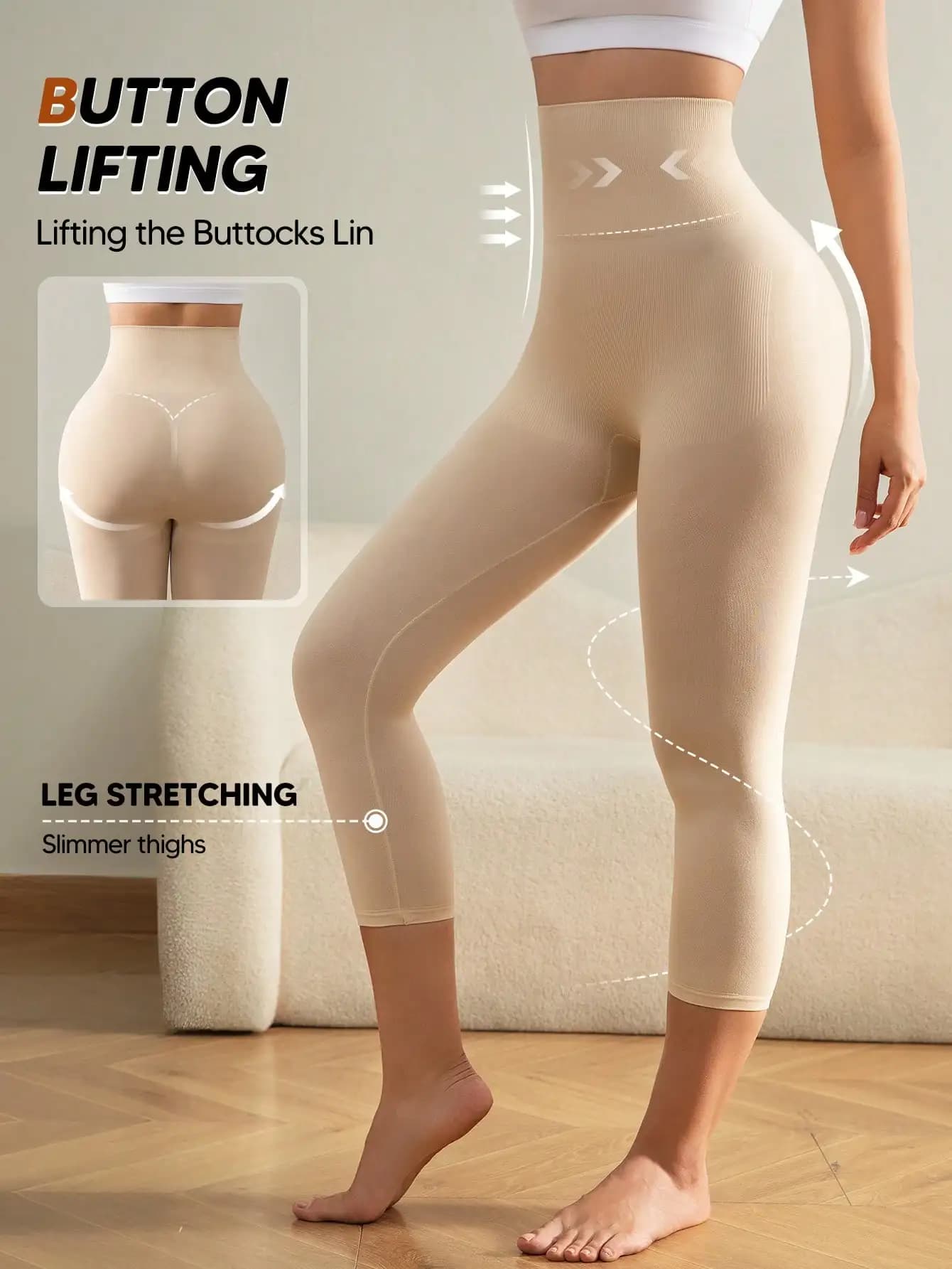 Leggings Capri a Vita Alta con Controllo Pancia, Snellente Cosce e Effetto Push-Up Glutei