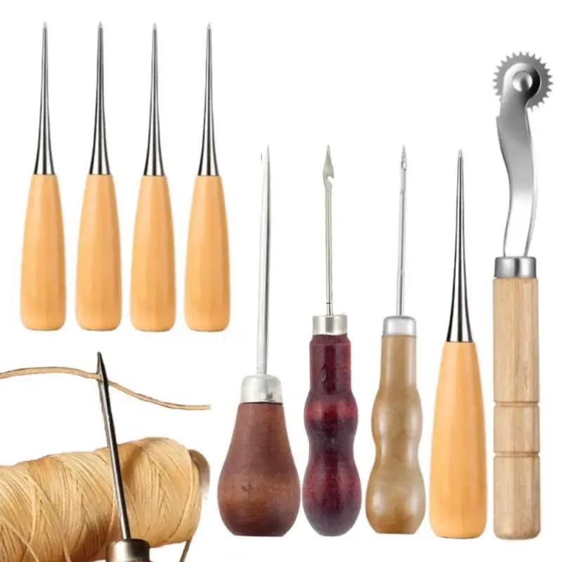 Kit da cucito per cucito in pelle artigianale Filo cerato Aghi per quilting a mano Punteruolo da cucito per riparazione di tappezzerie in pelle per principianti