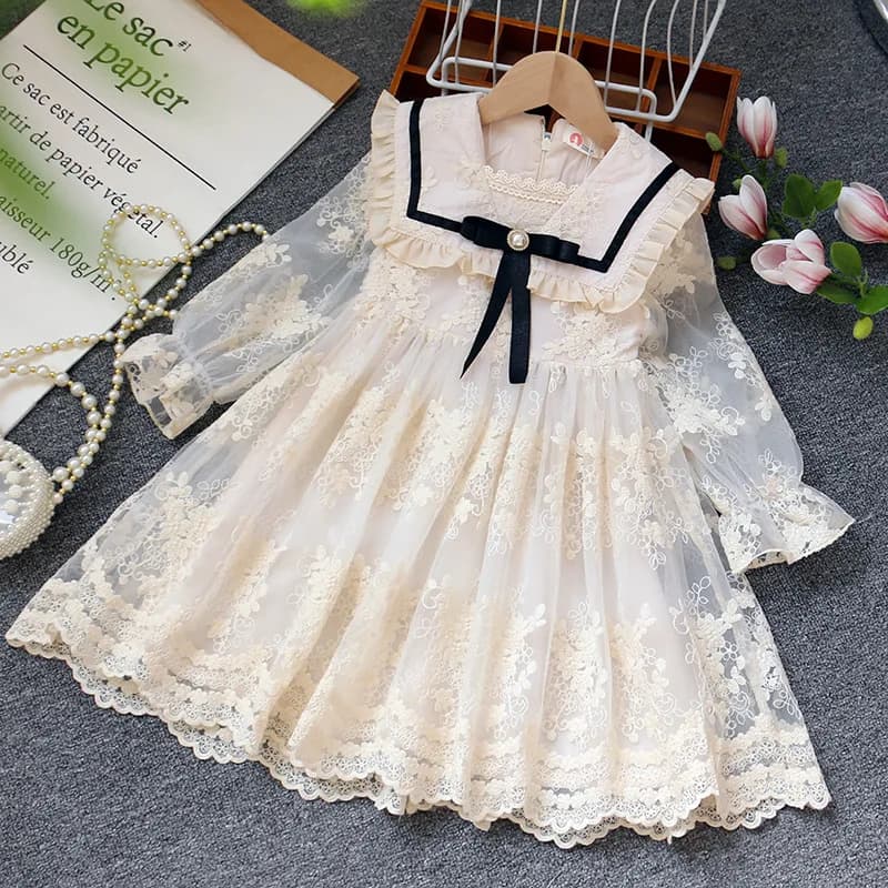 Abiti casual per ragazze Abito in pizzo a maniche lunghe per ragazze Abito da principessa in tulle Gonne per bambini Abbigliamento per bambini