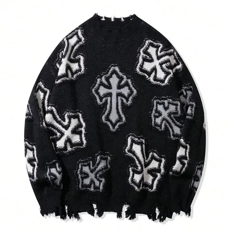Maglione pullover alla moda americano di High Street con frange caratterizzato da caratteri stampati audace maglieria girocollo ampia e casual