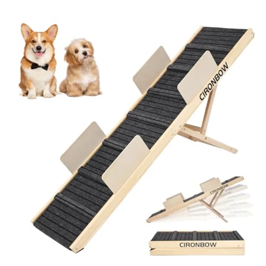 Rampa per cani per letto, divano e auto, in lega di alluminio con superficie antiscivolo nera, design pieghevole e portatile con 6 livelli di regolazione dell'altezza.