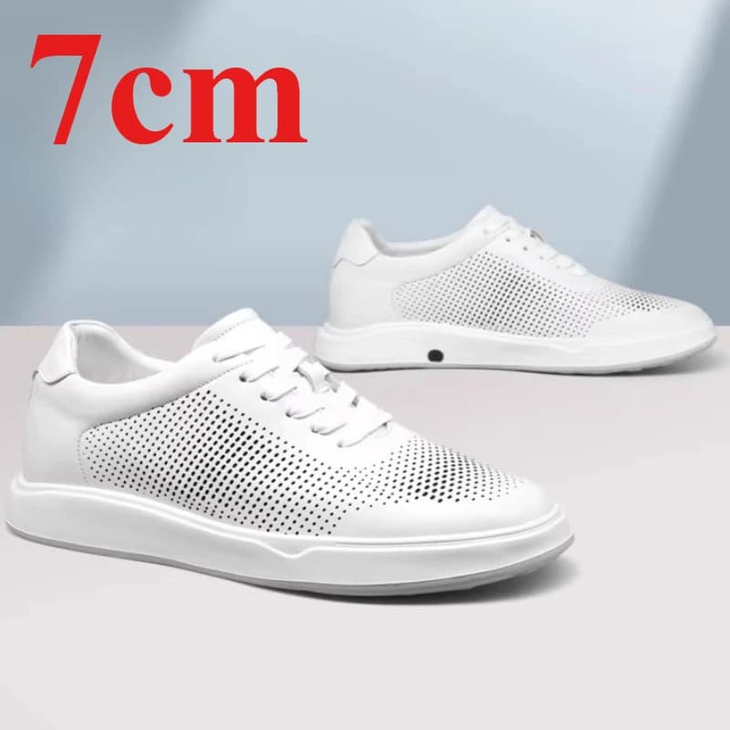 Height Increasing Shoes for Men's 7cm Invisible Elevator Shoes Leather Casual Sneakers Hollow Breathable Comfortable Board Shoes