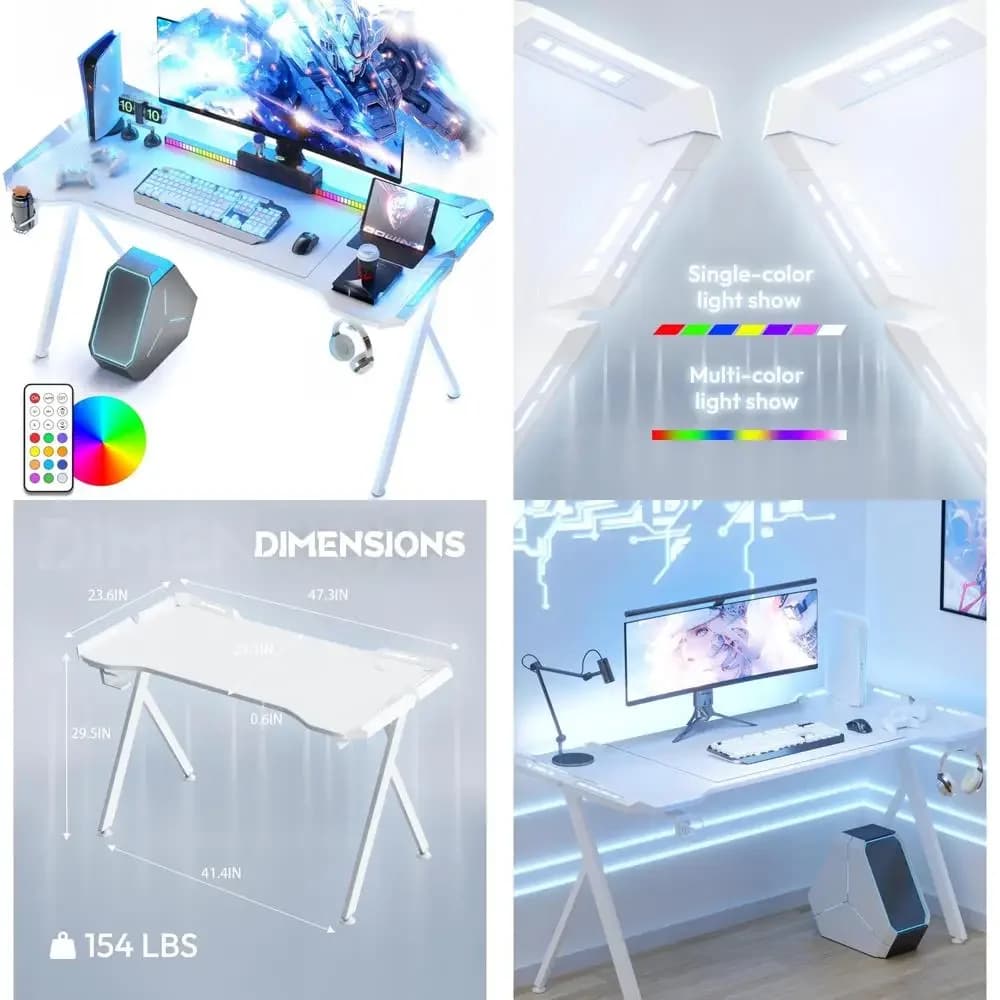 scrivania da gioco illuminata con illuminazione RGB, piano in fibra di carbonio, scrivania da ufficio a led telecomandata per pz
