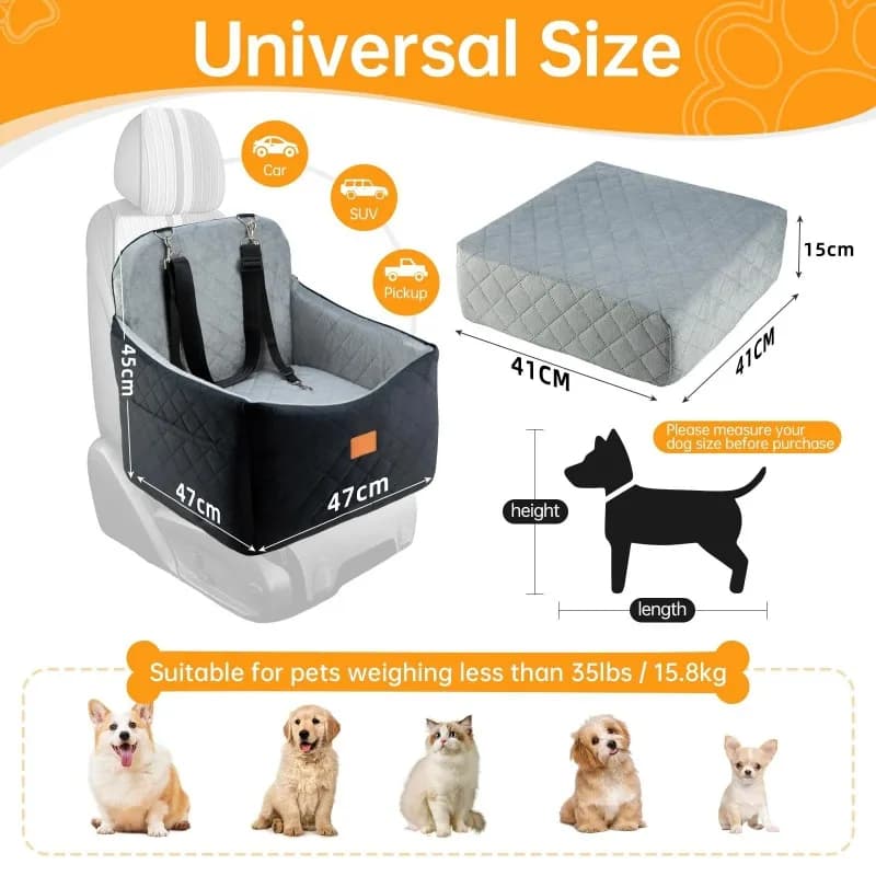 Dog Booster Car Seat for Small Medium Dogs Memory Foam Cushion Detachable Washable with 2 Safety Leashes