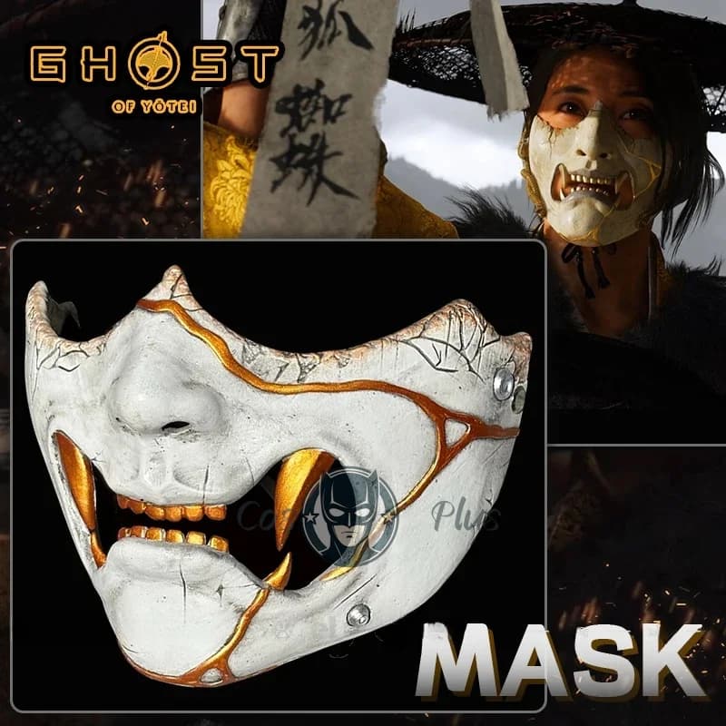 Game Yotei Atsu Ghost Mask Cosplay Half Face Mask Samurai Halloween Party Carnival Decoration for Men Women Accessories