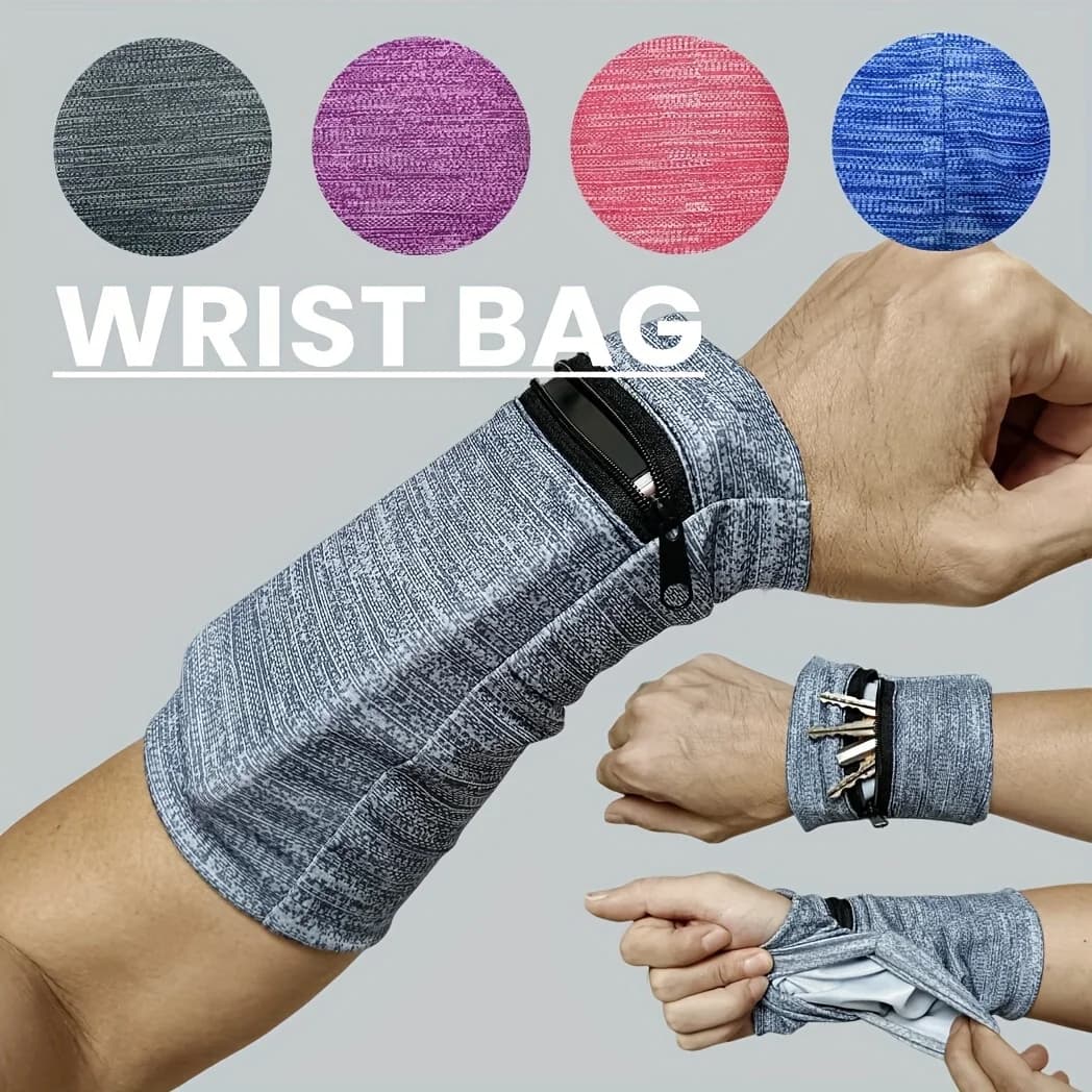 Fascia da Polso Unisex per Corsa con Tasca Portaoggetti, Fascia Assorbente con Cerniera, Supporto per Polso, Portafoglio da Polso