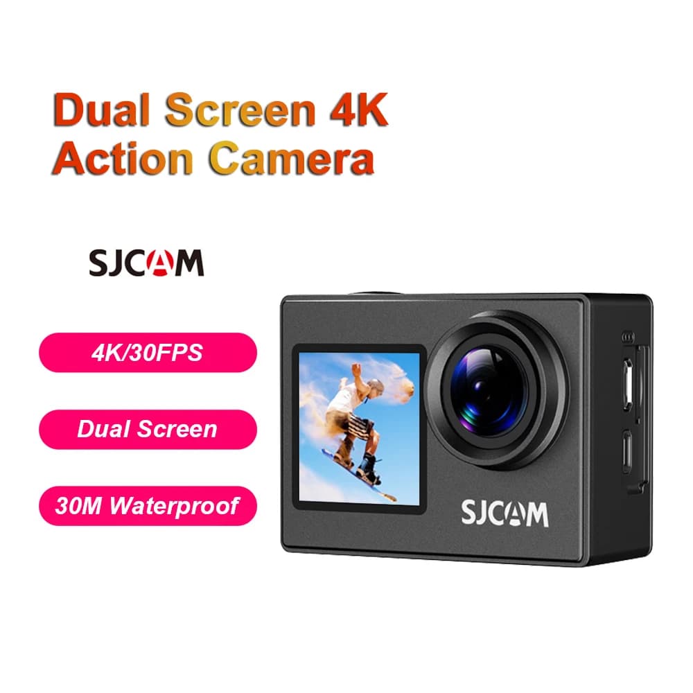 Videocamera Sportiva SJ4000 con Doppio Schermo 4K, Impermeabile fino a 30M, Wi-Fi 2.4G, Anti-Shake, per Moto, Bicicletta e Casco