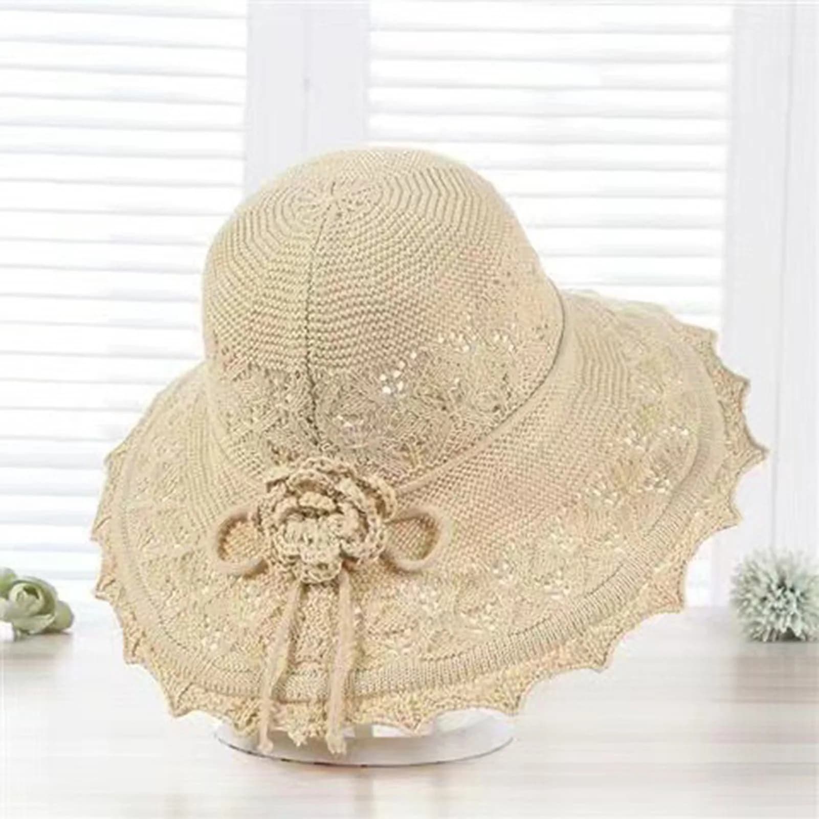 Cappello da sole traspirante in stile francese con bordo largo all'uncinetto, cappelli da spiaggia per donna, protezione solare, accessori estivi per viaggi all'aperto
