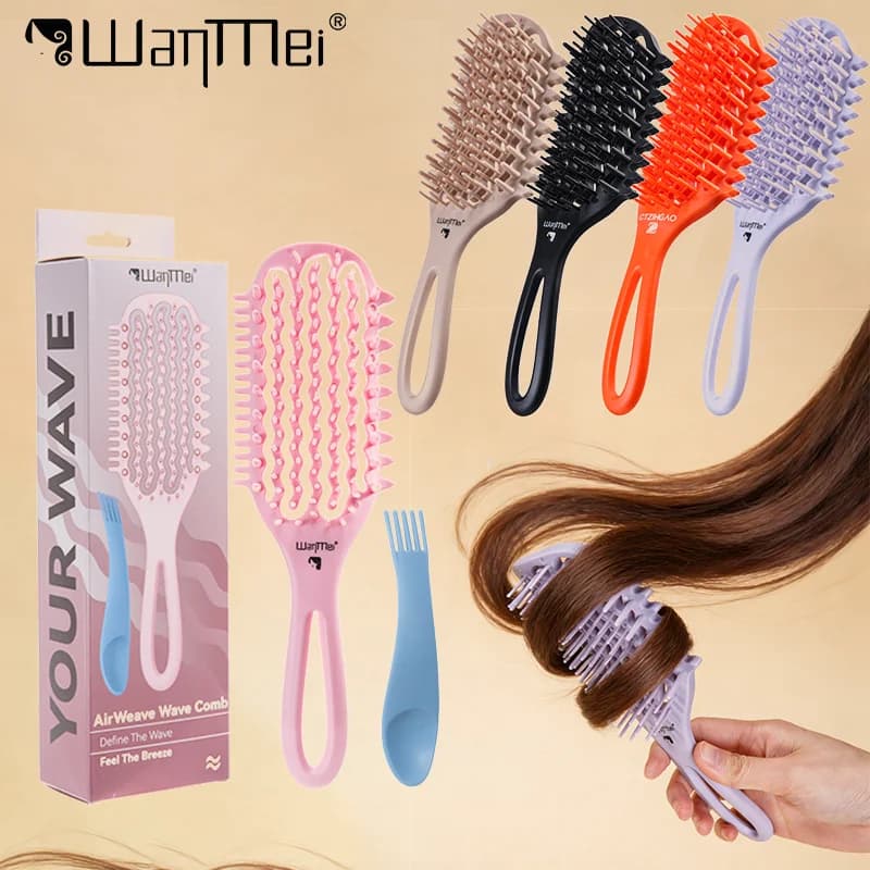 2pcs WANMEI Curl Styling Hairbrush Hollow Out Comb with Cleaning Claw Magic Maze Shaped Brush Hair Styling Tools Salon