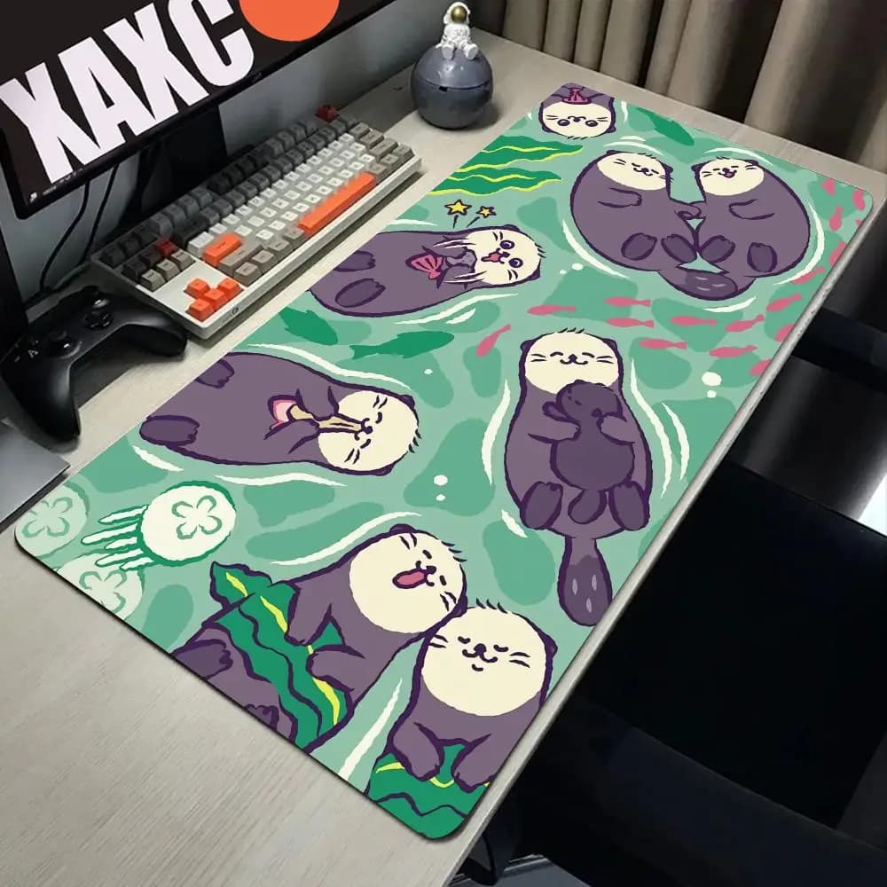 Cute Sea oter Cartoon Kawaii Large Gaming Mouse Pad Office Desk Mat Computer Keyboard Pad regalo di compleanno per le donne ragazze