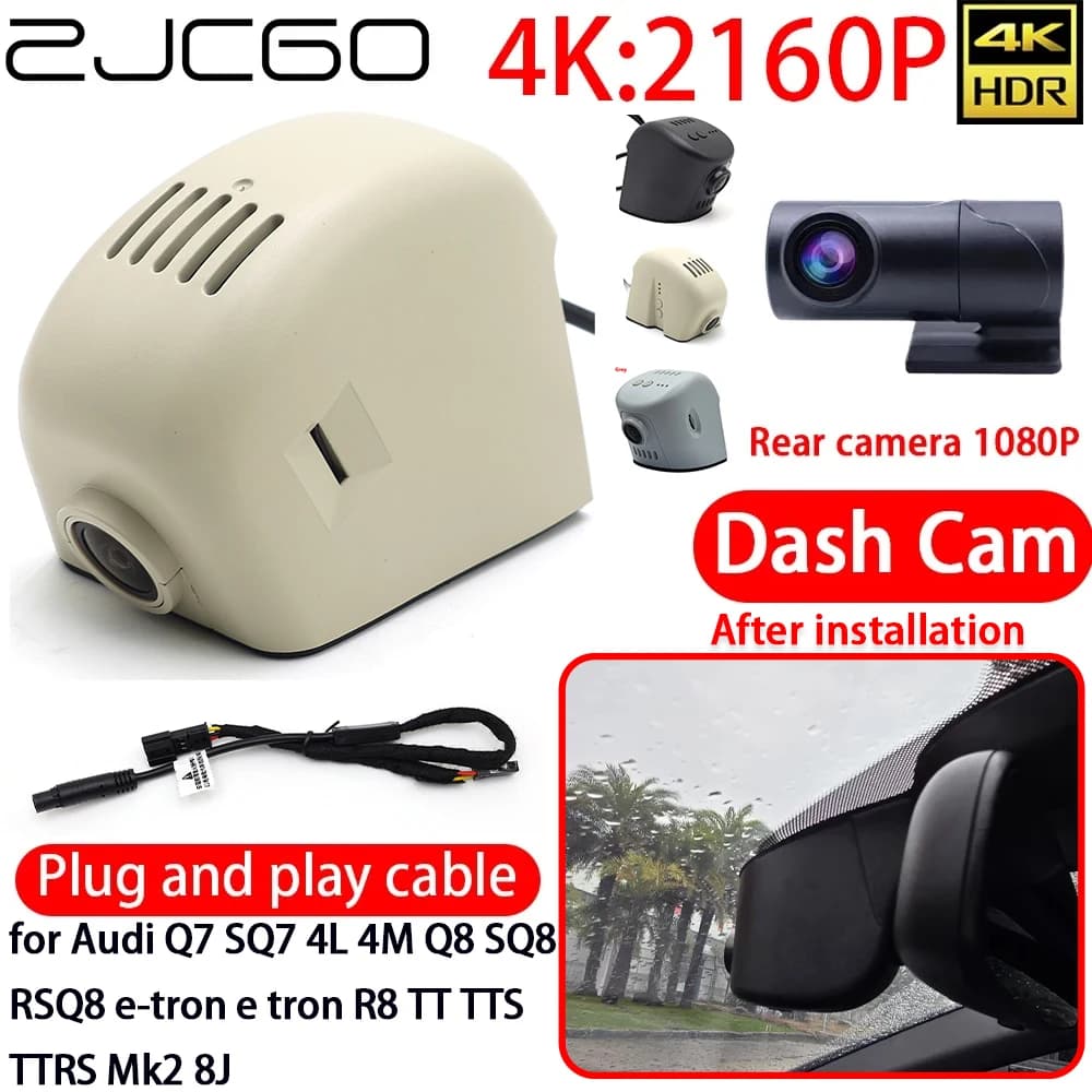 4K DVR Camera for Cars with Wi-Fi, Front and Rear, Monitor 24h for Audi Q7 SQ7 4L 4M Q8 SQ8 RSQ8 e-tron and tron R8 TT TTS TTRS Mk2 8J