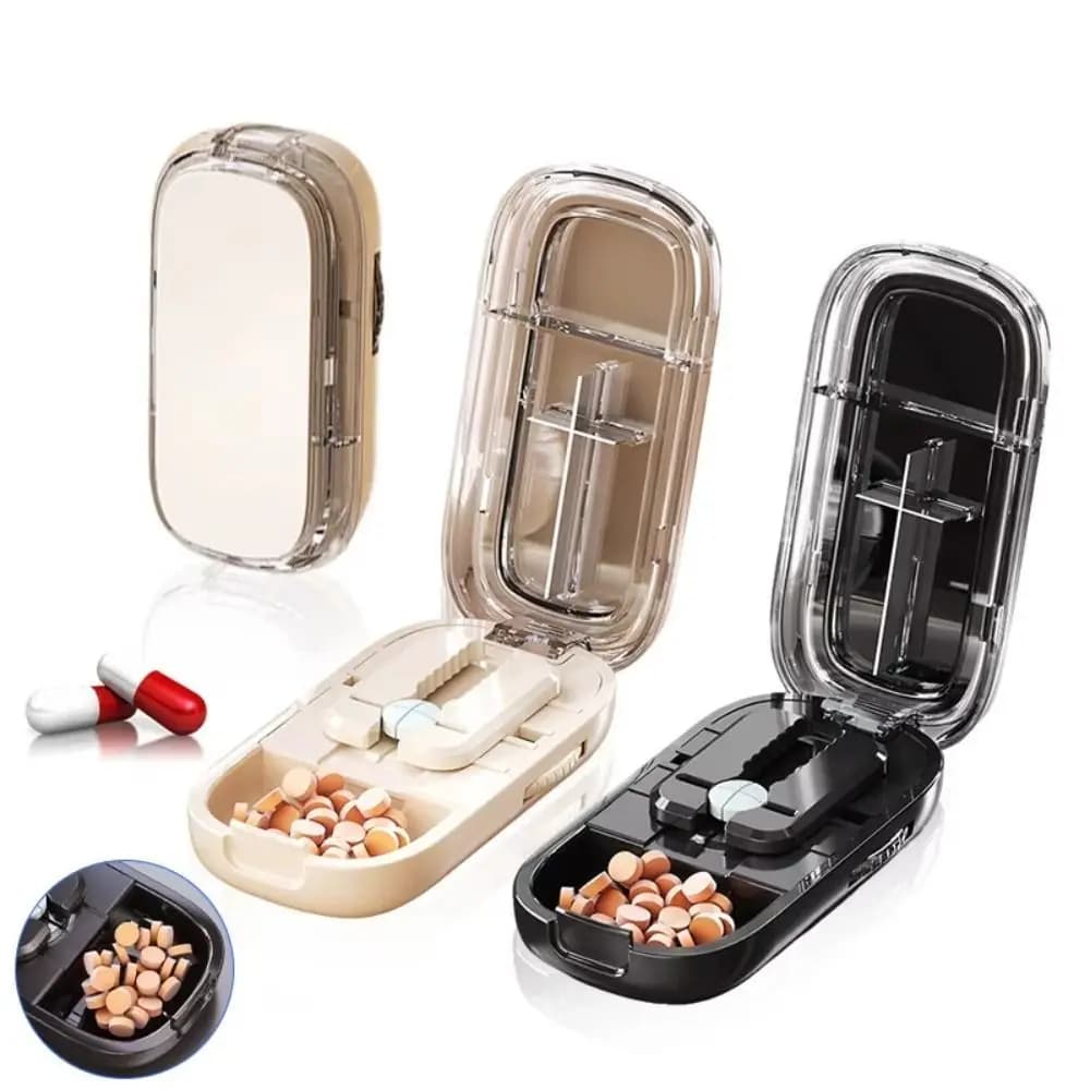 Drug Tablet Quartering Pill Cutter Dustproof Divider Organizer Pill Cutter Storage Box Medicine Divider for Small or Large Pills