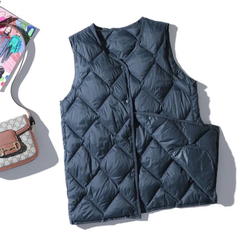 2023 Autunno Inverno Senza maniche Imbottiture Cappotto da donna Caldo Ultra leggero Piumino d'anatra bianco Parka Giacca corta da donna