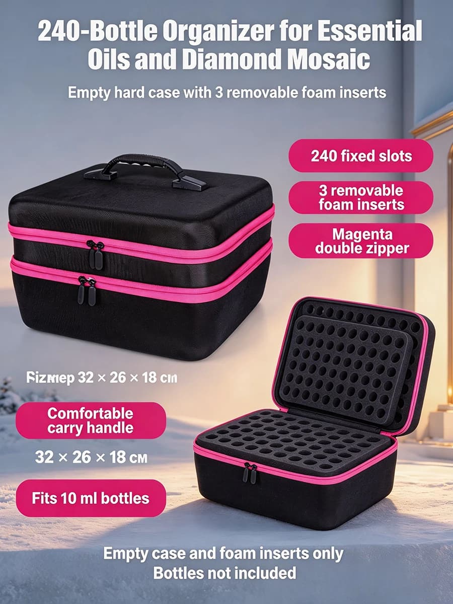 240/420 Slot Diamond Painting Storage Box - Cross Stitch Organizer, Portable Box with Sponge Compartment, (excluding Bottles)