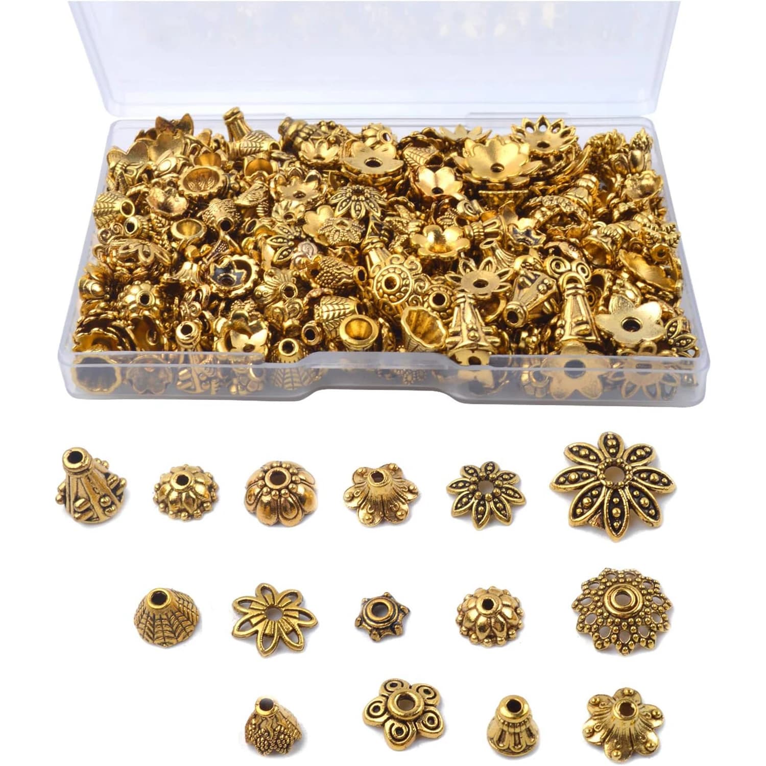 120g of Covers with Transparent Box, Tibetan Beads Spacers, Jewelry Creation Accessories, 300-350 Pieces