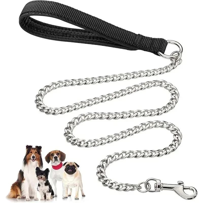 Chew Proof Metal Dog Leash,Heavy Duty Stainless Steel Dog Chain Leash, with Padded Handle, Chew Proof Training Lead for Dogs