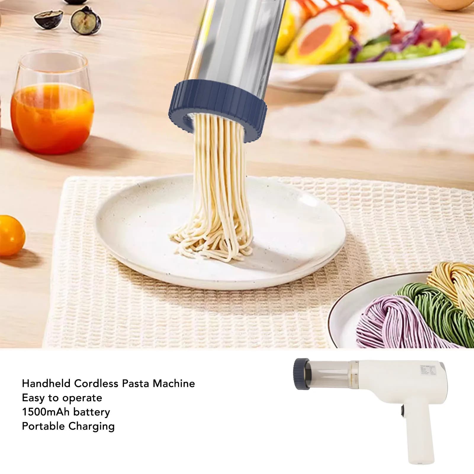 Macchina per pasta elettrica portatile portatile per pasta Macchina per pasta senza fili con 6 dischi modellanti per noodle per cucina