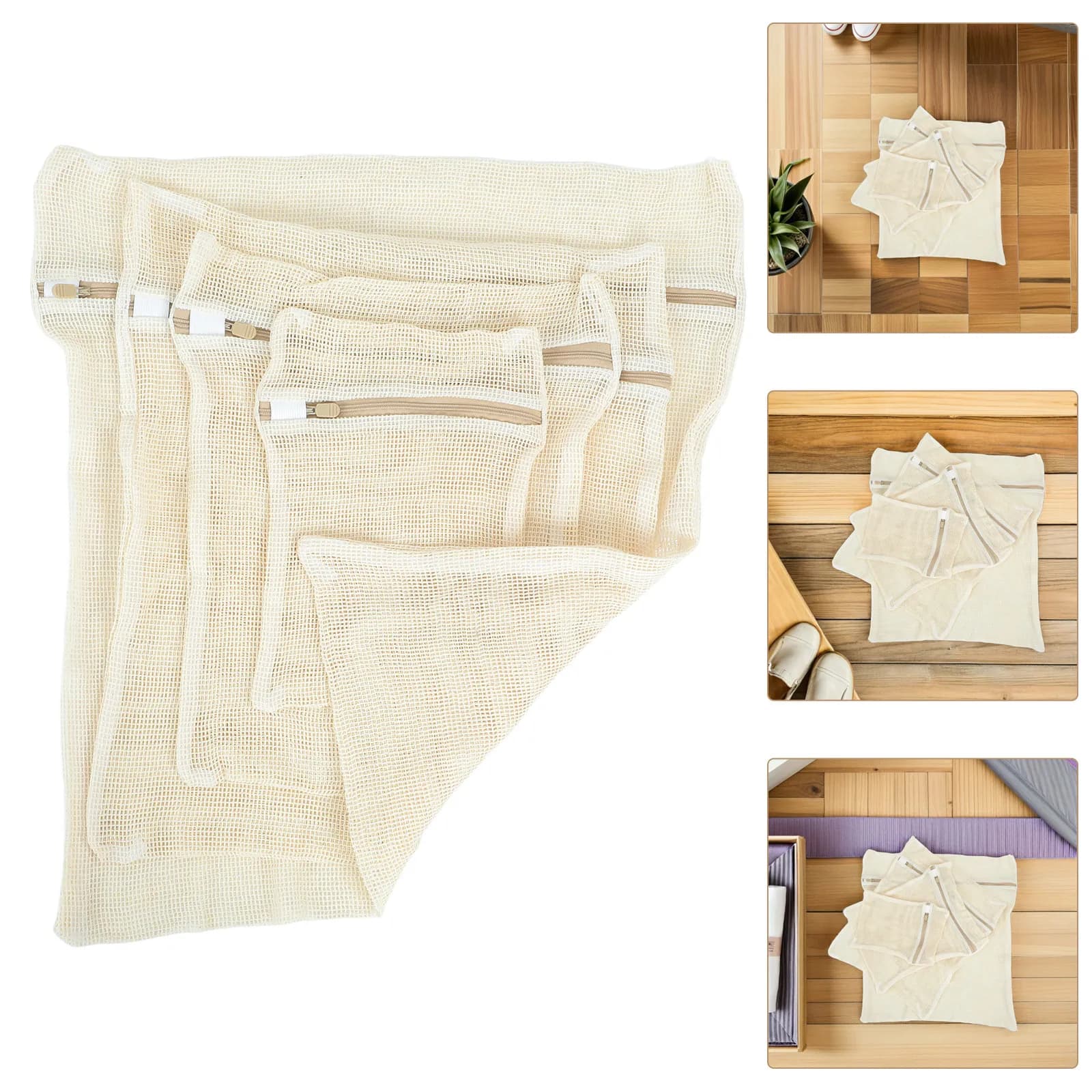 4Pcs Cotton Mesh Laundry Bags Set Breathable Protective Wash Bags for Delicates Bras Underwear Lingerie Garments Washer