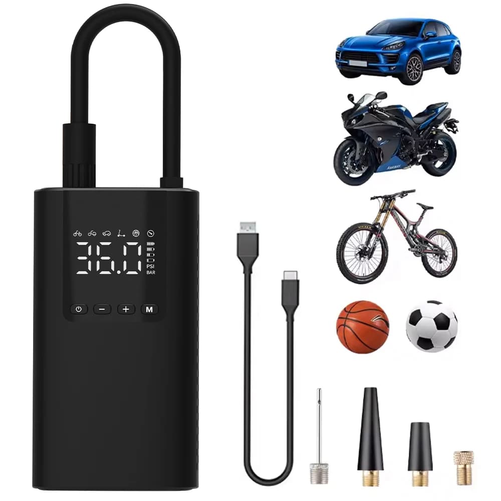 Compressore d'aria portatile per auto, gonfiatore elettrico wireless ad alta precisione per pneumatici auto, moto, bici e palloni