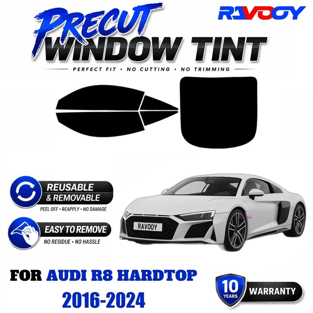 RAVOOY Precut Window Tint, Reusable Removable EPU Film, Custom Fit for Audi R8 Hardtop 2016-2024, UV Heat Protection