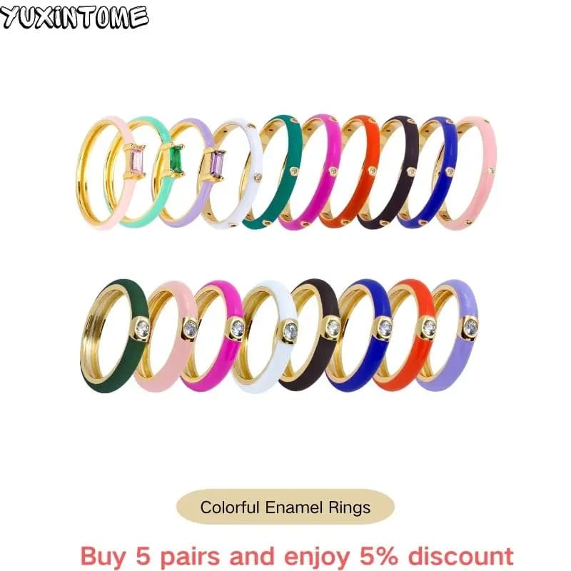 Anelli di smalto colorato in argento placcato oro 24k Anelli sottili verdi rosa rosa rossi per le donne Gioielli per feste di nozze di lusso leggeri di moda